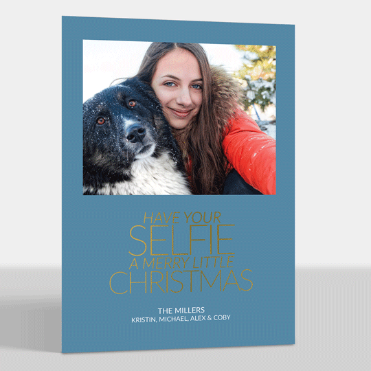 Blue Selfie Christmas Foil Photo Cards